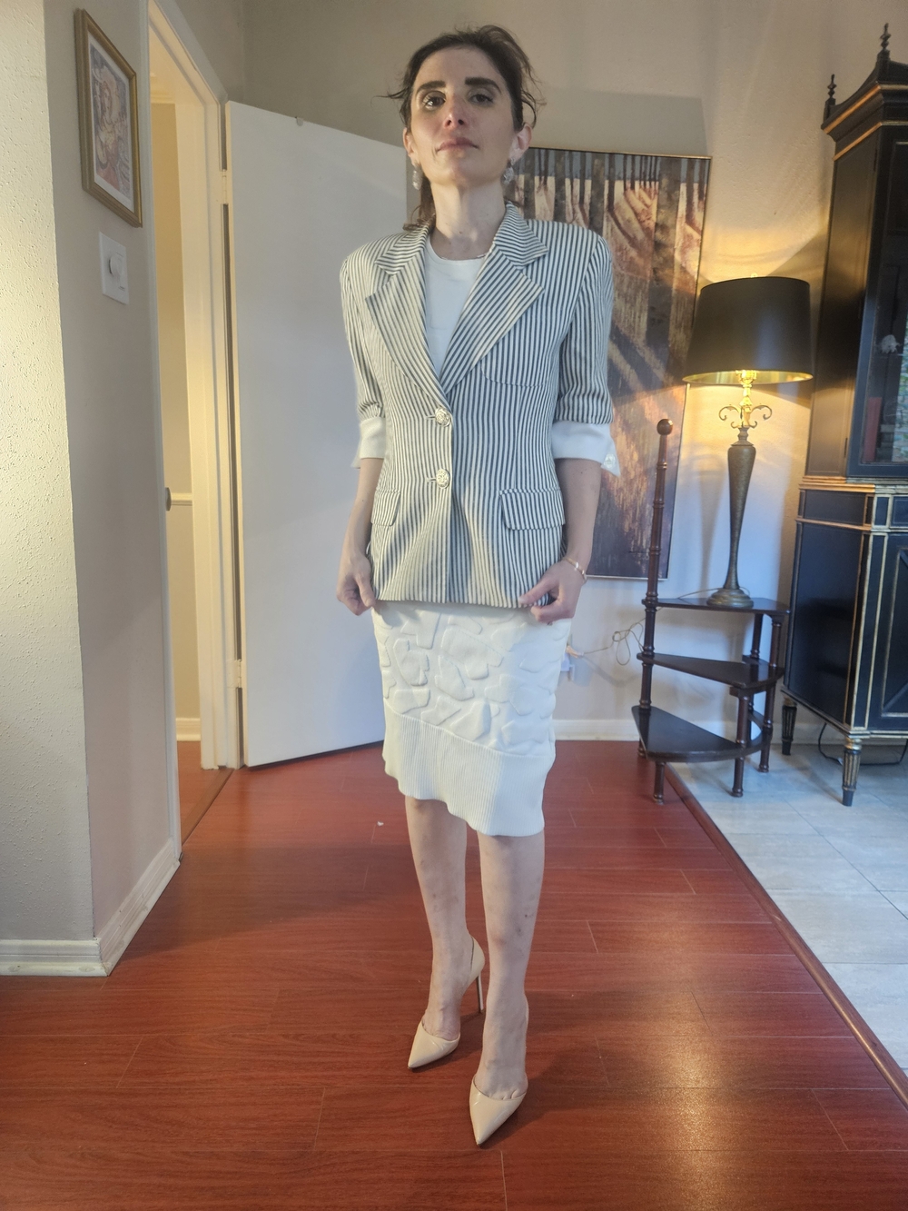 Dior White Blazer with Navy Pinstripes